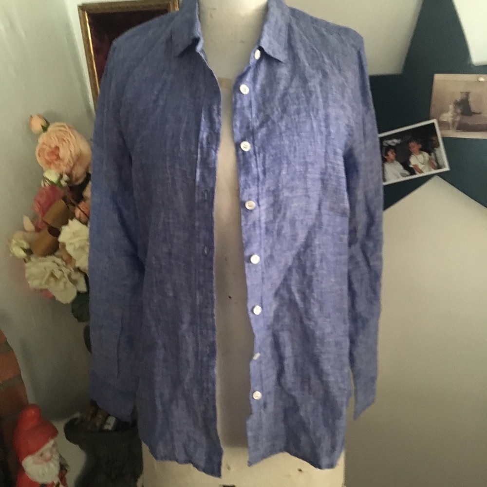 J-Crew Linen Button Up Blouse Shirt